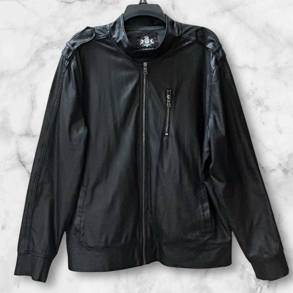 Express Mens Black Faux Leather Moto Biker Jacket Size XL - Picture 2 of 12